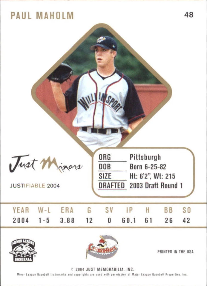 2004 Justifiable #48 Paul Maholm - NM-MT - Image 2 of 2
