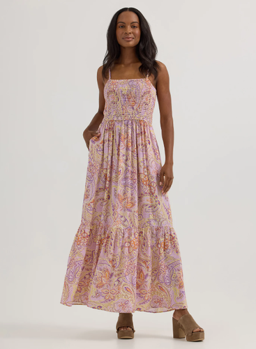 BEST CHOICE WRANGLER Women's Smocked Bodice Maxi Dress, Pastel Paisley - Picture 3 of 6