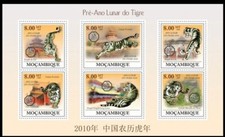 Year of Tiger, Zodiac Signs, Wild Animals, Mozambique 2009 MNH 6v SS
