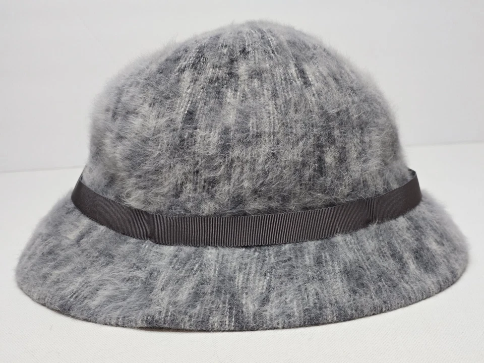 KANGOL Cascade 2010 Fedora Grey Fuzzy Angora Blend Ribbon England Cloche Hat - Image 2 of 4