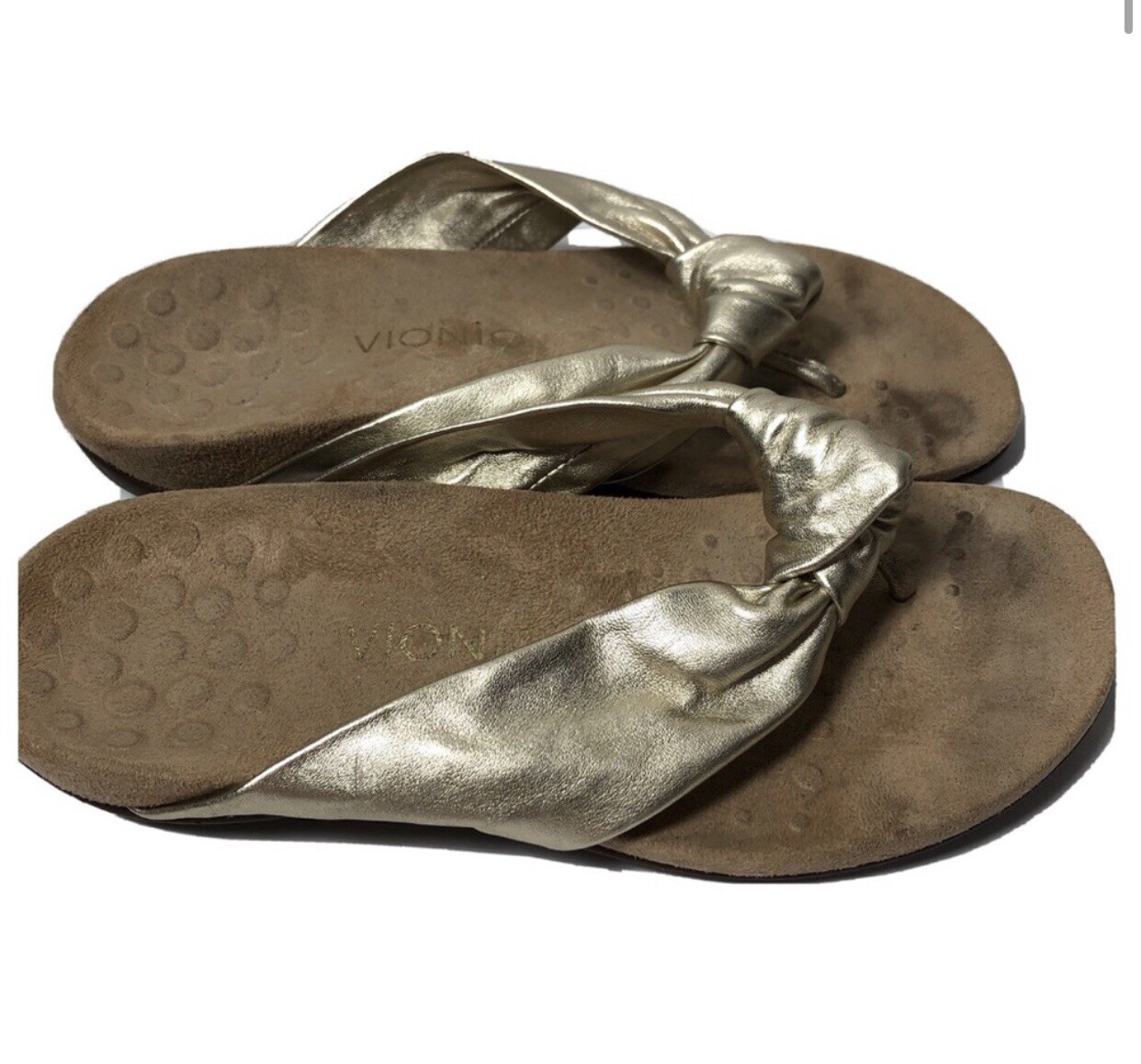 Vionic Pippa Gold Leather Slide Sandals Size 8 Comfort Arch Support