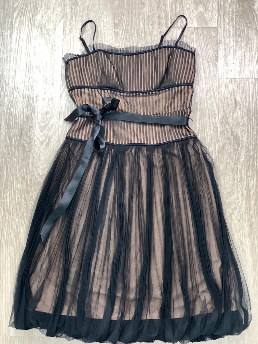 BCBG Maxazria Cocktail Party Strap Apron Dress Black Tan Chiffon Sz 4 Preowned* BCBG Maxazria Cocktail Party Strap Apron Dress Black Tan Chiffon Sz 4 Preowned*