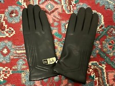NOS Vintage 1960s Giselle Black Leather Gloves Size 6.5 Acrylic Lined NWT