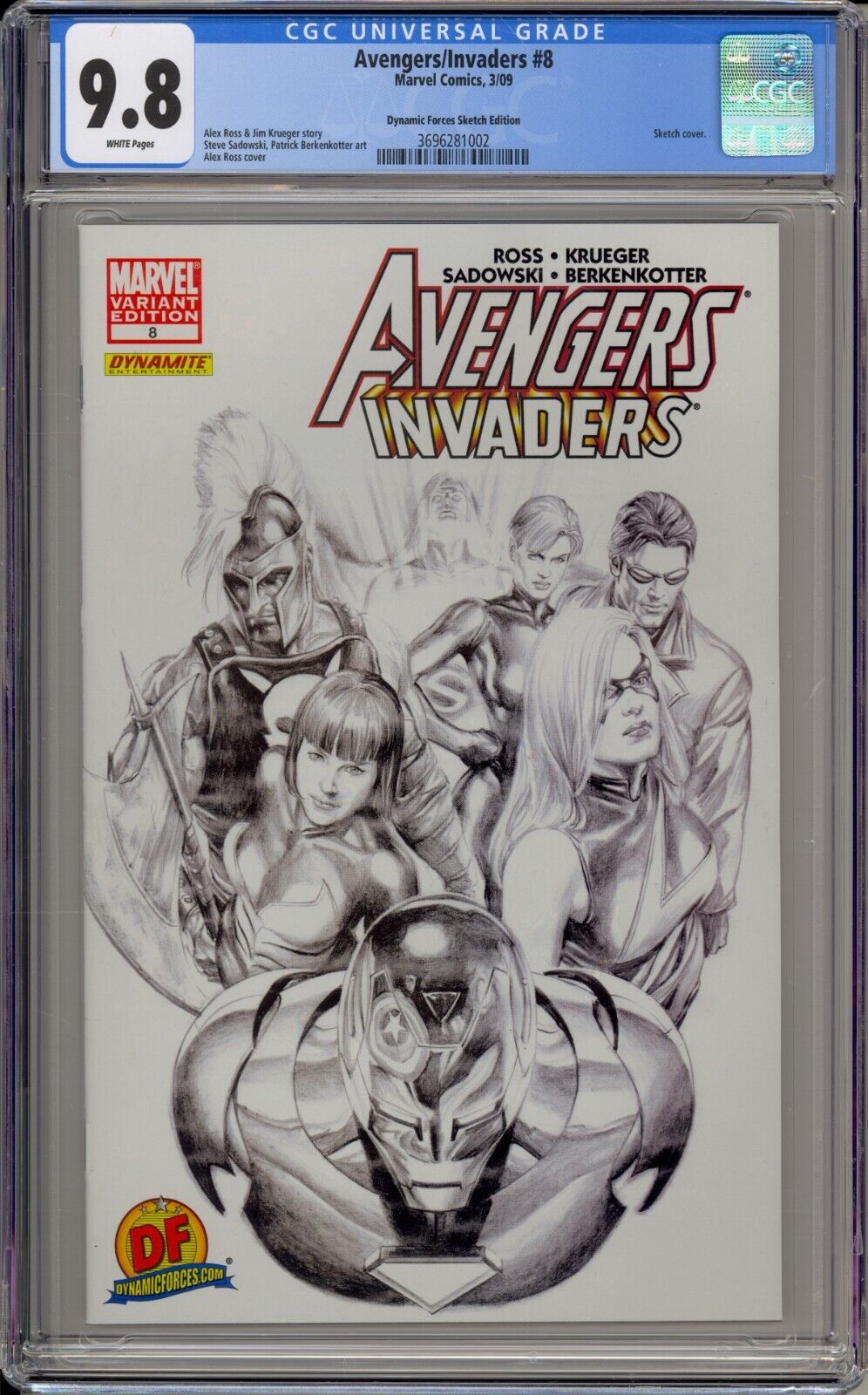 AVENGERS/INVADERS #8 - CGC 9.8 -ALEX ROSS DYNAMIC FORCES SKETCH VARIANT WITH COA