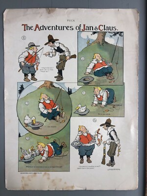 1905 PUCK Magazine Cartoon ''Adventures Of Jan & Claus.'' Single Page Comic