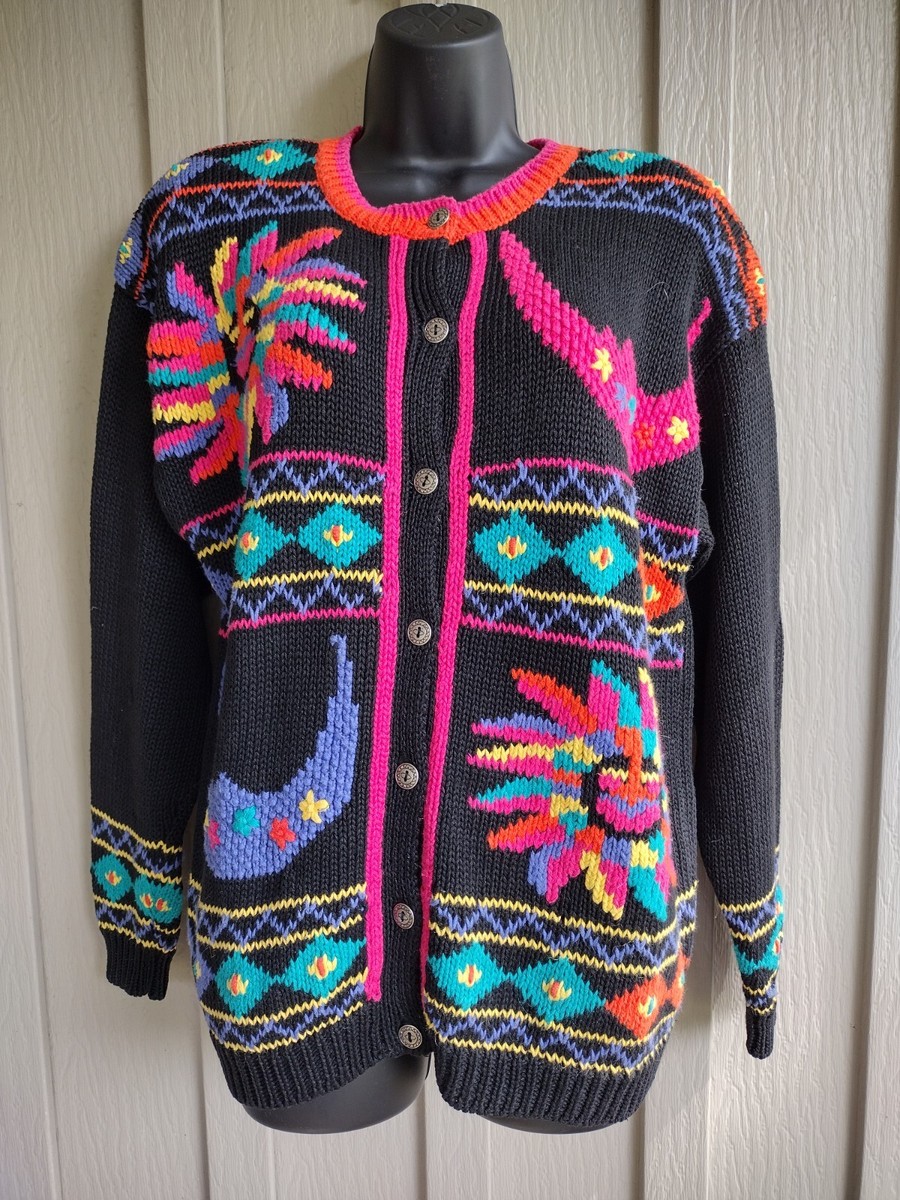 トップス vintage ecuadorian knit sun design Vintage Tejidos Cortez 100% Wool Sweater Adult XL Multicolor