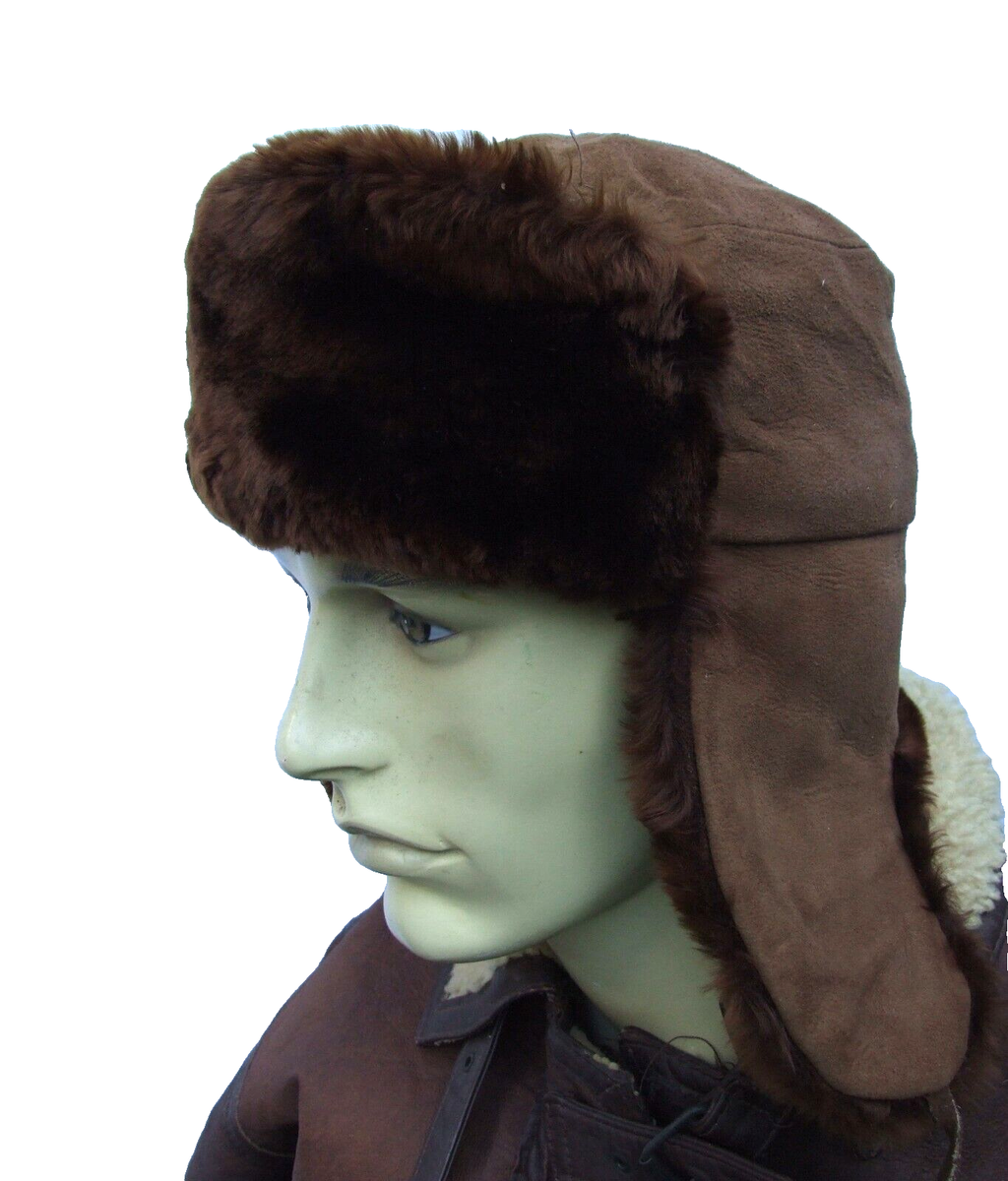 Vintage REAL MERINO SHEEPSKIN ushanka trapper FUR hat size  display picture 2