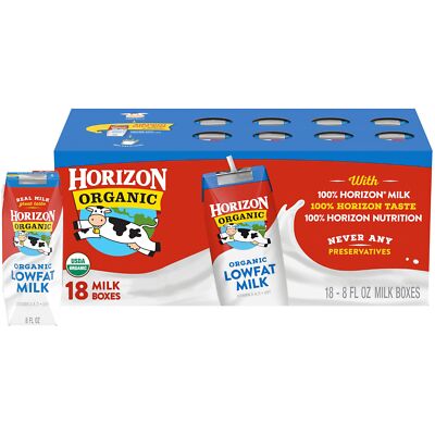 Horizon Organic Lowfat Milk Boxes 8 Fl Oz Pack of 18 Shelf Stable Organic Goo...