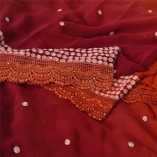 Sanskriti Vintage Red/Purple Sarees Pure Georgette Silk Hand Beaded Fabric Sari