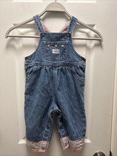 Oshkosh Vintage Toddler Girl Overalls Sz 18 Months Denim Floral Patchwork Quilt