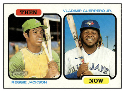 2022 Topps Heritage #TAN-JG Reggie Jackson / Vladimir Guerrero Jr. Then and Now