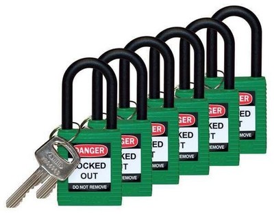 Brady 123353 Lockout Padlock, KD, Green, 1-3/4''H, PK6, Body Material: