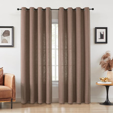 Natural Linen Semi Sheer Curtain Panels 95 Inches Long with Grommet Top Rustic F