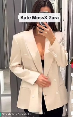 ZARA x KATE MOSS Elfenbein Blazer Jacke Größe M Ref 9394/712 UVP £119,99