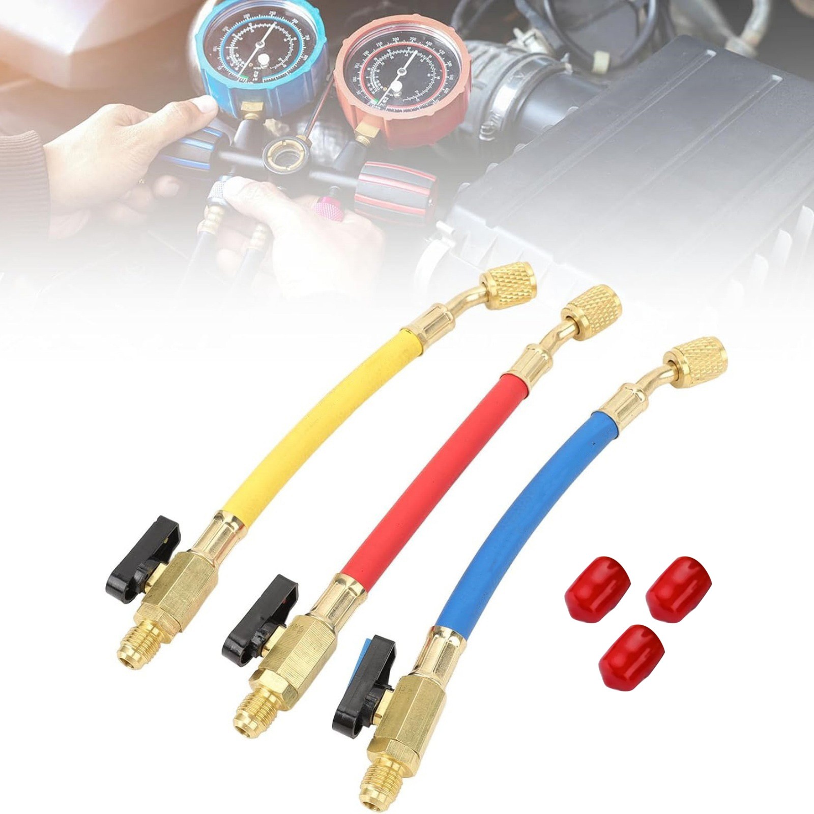 For R134A R410A R22 Refrigerants 1/4" SAE Ball Valves Hose Great Compatibility