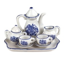 Andrea by Sadek 3" Dolls Mini Tea Set 4819 Floral Blue Ware Porcelain China NIB