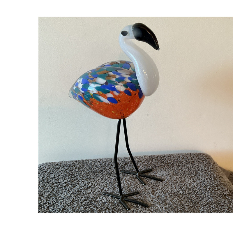 Handmade Glass Bird Figurine with Metal Legs Decorative Collectible