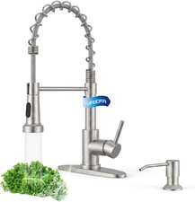 Brushed Nickel Pull-Down Kitchen Faucet with Soap Dispenser  Deck Plate