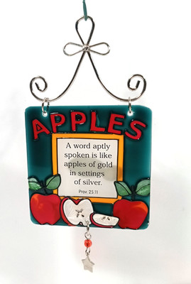 Joan Baker Hand Painted Mini Stained Glass Apples A Word Spoken 6.25  x 3   2004
