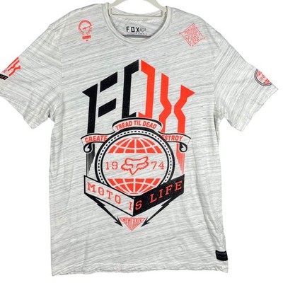 Fox Racing T-Shirt Mens L Grey Moto Is Life Graphic Slim Fit Short Sleeve Tee