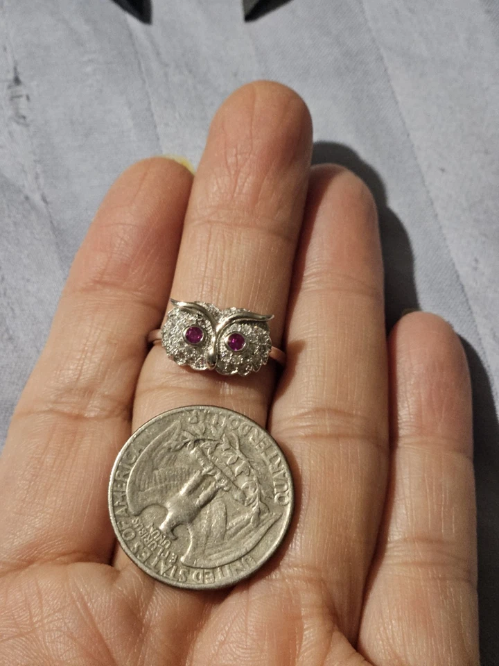Anel de coruja 925 simulado olhos de rubi tamanho 6,5 - Imagem 3 de 4