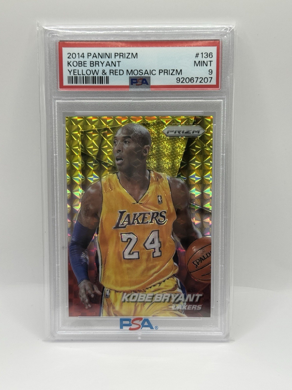 Kobe Bryant 2014 Panini Prizm PSA 9 Yellow & Red Mosaic Prizm Mint #136
