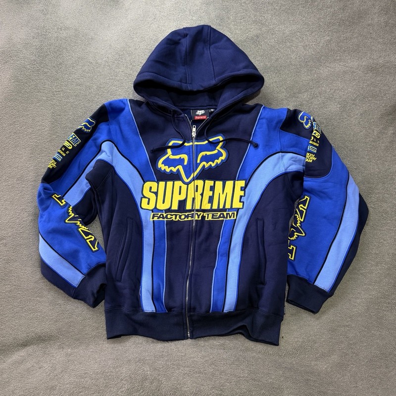 Supreme x Fox Racing Zip Up Hoodie – Blue – Size M