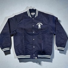 BAPE A Bathing Ape NAVY Varsity Jacket Logo Snap Button Streetwear Japan XL