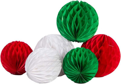 6 Pcs Christmas Honeycomb Hanging Paper Ornaments Xmas Honeycomb Balls Red Green