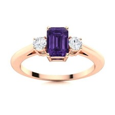 Womens day Sale 925 Silver Amethyst Gemstone Prong Mother Three-Stone Ring