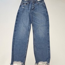 American Eagle Mom Jean Strigid Super High Rise Stretch Distressed 6 Short NWT