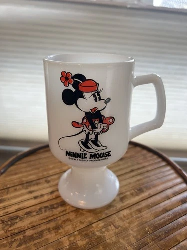Vintage 1970s Walt Disney Minnie Mouse Milk Glass Footed Pedestal Coffee Mug