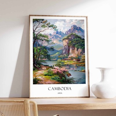 8_Kambodscha Poster, Wohndeko, Reisekunst, Asiatische Wandbilder, Asien Reiseposter, L