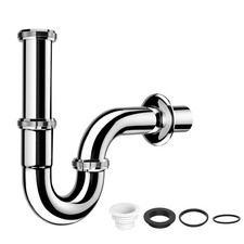 Sifone Lavabo Bagno G 1 1/4" in Acciaio Inox, Universale per Lavandino e La f6fr