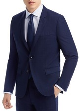 Hugo Boss Mens Arti Tonal Plaid Extra Slim Fit Suit Jacket 44 Regular Dark Blue