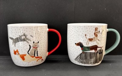 Habitat Fine Bone China Tassen - verspielte Katze & Hund Designs - 2er Set sehr guter Zustand