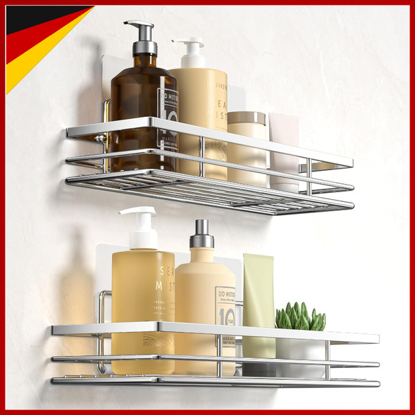 Duschablage Ohne Bohren 2 StüCk Duschregal Badezimmer Organizer Silber FüR-image