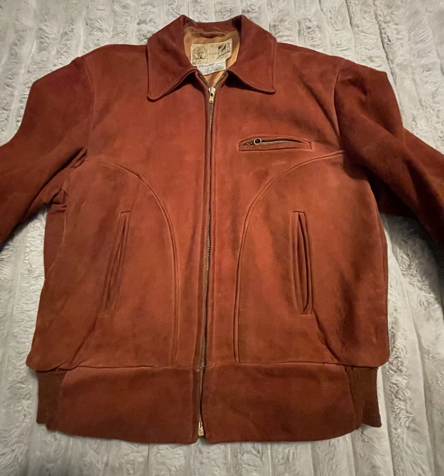Chaqueta de Colección Años 50 DuPont Quilon Roja Gamuza Cuero Forrado Bombardero Pequeña Rockabilly Foto 2 de 4