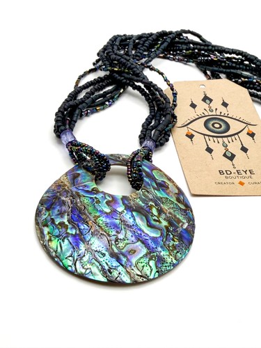 Vintage Paua Abalone Shell Donut Pendant Necklace