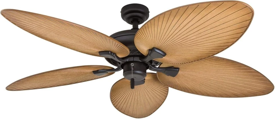 Tropical 52-Inch Indoor Outdoor Ceiling Fan - 5 Palm Leaf Blades, Bronze Finish - Image 3 of 4