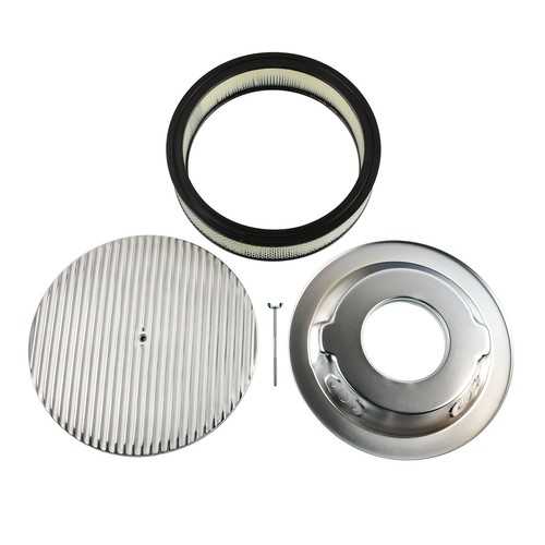 Limpiador de aire de aluminio redondo con aletas completas pulido de 14"x3" para GM Chevy Ford SBC BBC - Imagen 7 de 8