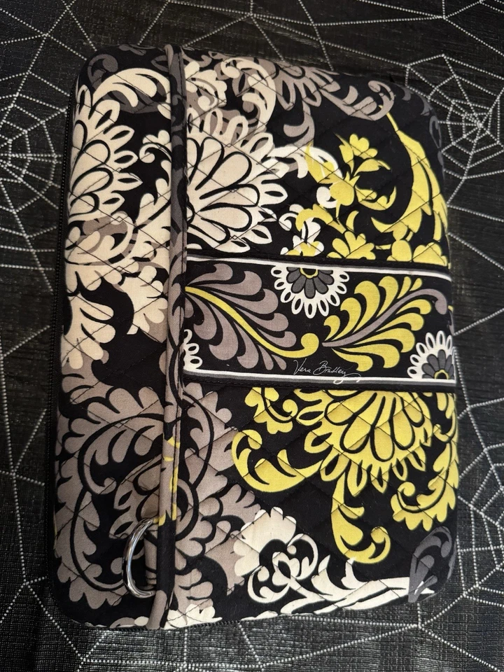 TECH CASE Vera Bradley Organizer BLACK YELLOW WHITE  ZIP TOP Bag EUC - Image 4 of 4