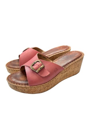 Born Araya Wedge Sandal Women's Shoe Size 9 Dusty Rose Leather Adjustable Slide