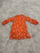 Vince Camuto Women’s Orange Floral Tiered Ruffle Long Sleeve Fit-and-Flare Dress