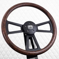 (T02) 18" Black Steering Wheel Big Rig Burl Wood Kenworth, Pete 1986-1997
