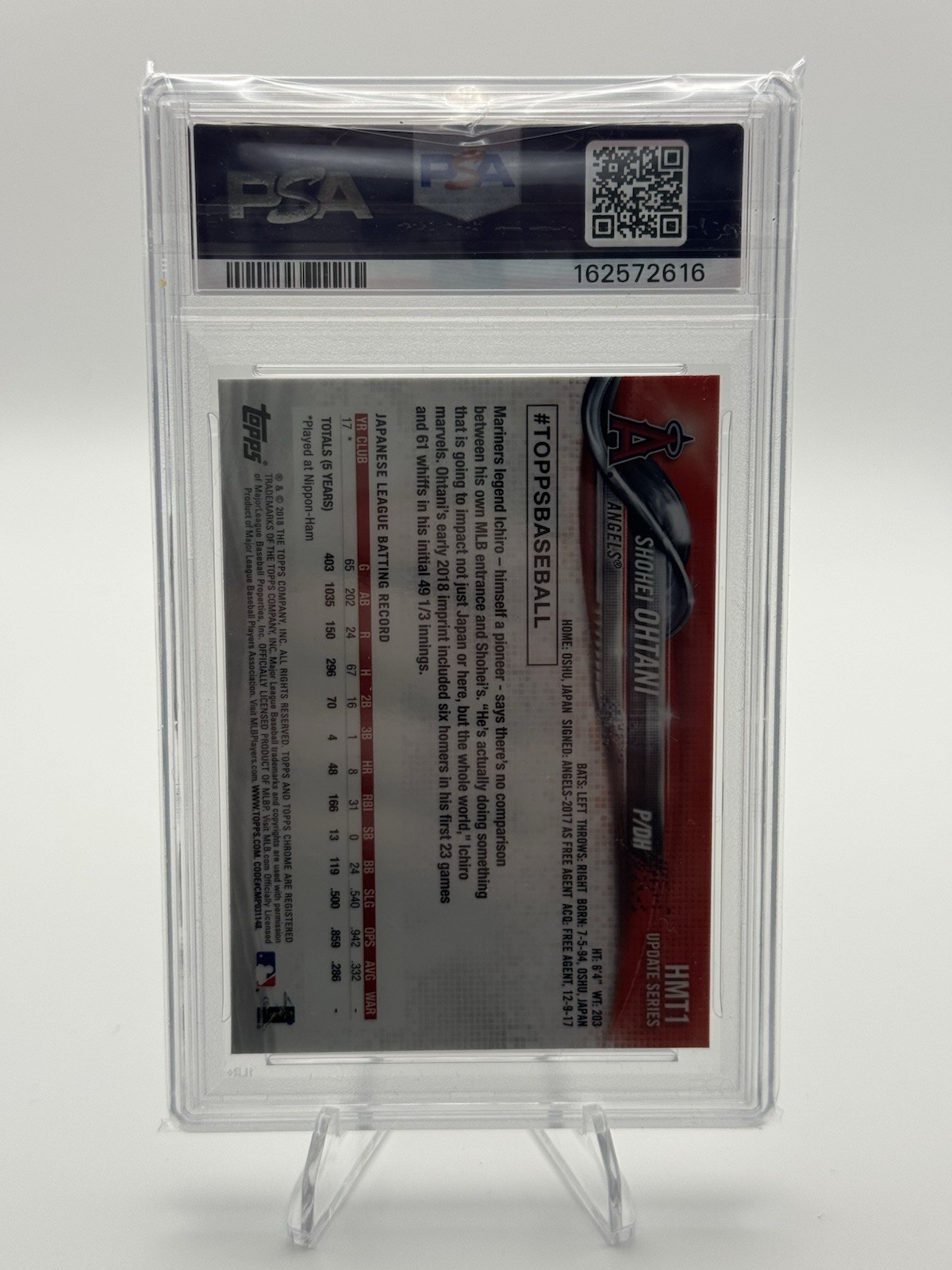 2018 Topps Chrome Update Shohei Ohtani #HMT1 (RC) PSA 9 Rookie Card Red Jersey view 5