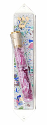 JEWISH WEDDING GLASS SHARDS KEEPSAKE MEZUZAH CASE - Judaica Hand Made Art