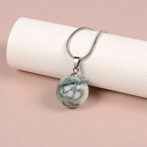 20mm Gemstone Carved Round Ball Pendant Necklace 22" - Picture 37 of 173