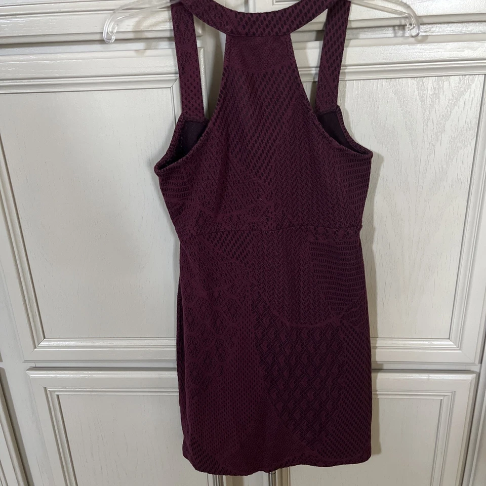 Free People Mini Tank Top Dress Small Wine ,Geometric Lines Ribbed Sleeveless - Image 4 of 4