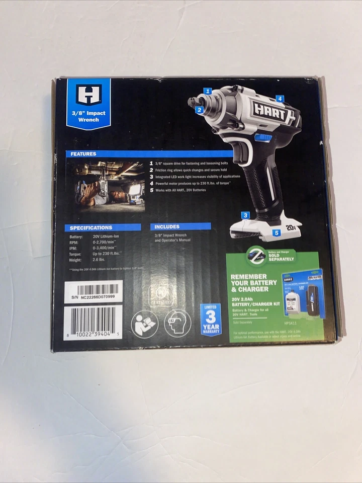 HART HPIW50 20V System 3/8 inch Impact Wrench LED Light 2.6 Lbs BRAND NEW In Box - Image 2 of 4